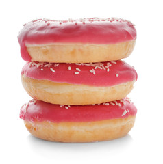 Tasty doughnuts on white background