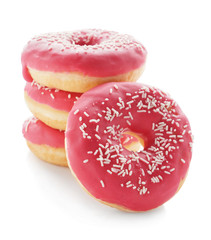 Tasty doughnuts on white background