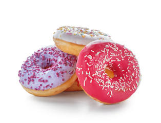 Tasty doughnuts on white background