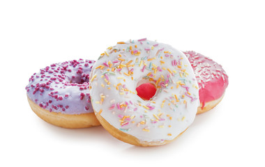 Tasty doughnuts on white background