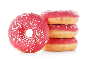 Tasty doughnuts on white background