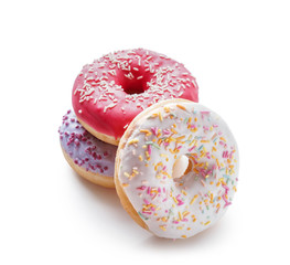 Tasty doughnuts on white background