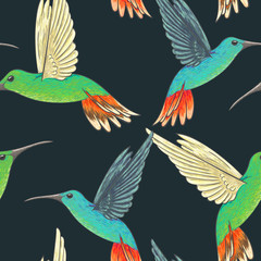 Seamless pattern with hummingbirds