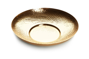 Golden tray on white background