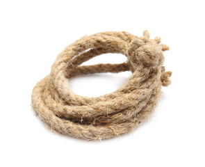 Rolled rope on white background
