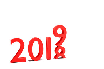 3D Rendering : illustration of 2018-2019 on white background. changing time of new year. new year 2019 concept. beginning time.