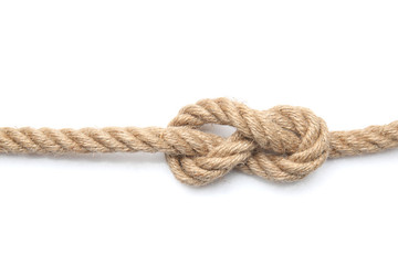 Rope with knot on white background