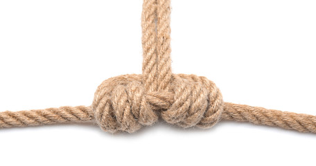Rope with knot on white background