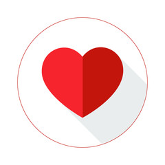 red heart shape with two tones colors with long shadow closed in the circle. vector format illustration.