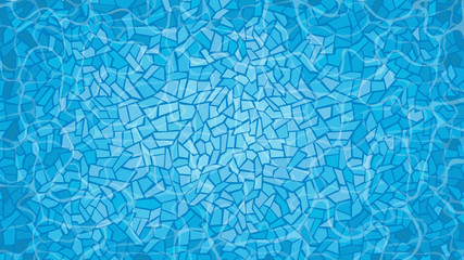 Swimming pool with mosaic tiles. Overhead view. Texture of water surface.  Vector illustration 