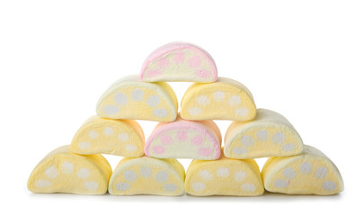 Tasty marshmallows on white background