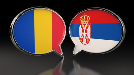 Romania and Serbia flags with Speech Bubbles. 3D illustration