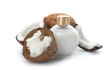 Composition with coconut oil on white background