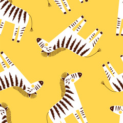 zebra seamless pattern on yellow background, summer kids and nursery fabric textile print © AngellozOlga