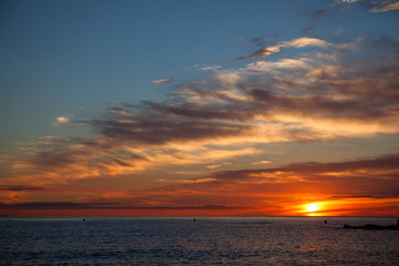 Barcelona morning sunrise over  sea