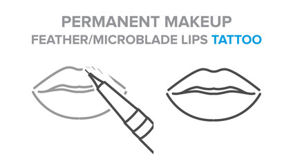 permanent makeup, feather, microblade lips tattoo procedure - obrazy, fototapety, plakaty
