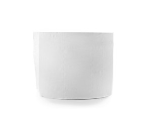Roll of toilet paper on white background