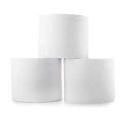 Rolls of toilet paper on white background