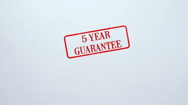 5 Year Guarantee seal stamped on blank paper background, product quality