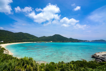 Fototapeta na wymiar Tropical paradise landscape at Aharen Beach on Tokashiki Island in Okinawa, Japan