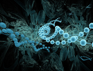dna molecules in macro space, molecular energy, abstract futuristic 3d illustration