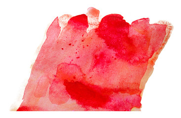 watercolor stain red on white paper. Isolated element for design. with brush strokes hand-drawn.