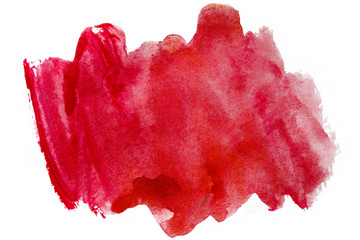 watercolor red stain on white paper. Isolated element for design. with brush strokes hand-drawn.