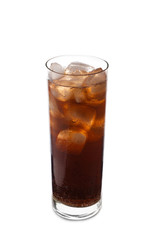 Fototapeta na wymiar Glass of tasty soda with ice on white background