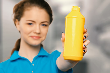 Young housewife is ready for cleaning