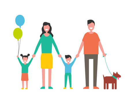 Happy Family Colorful Vector Icon in Cartoon Style