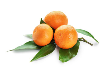 Tasty juicy tangerines on white background