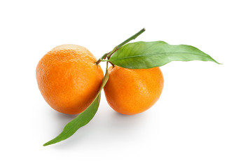 Tasty juicy tangerines on white background