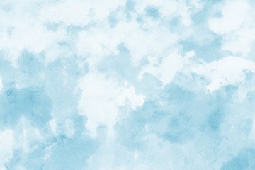 Fototapeta premium Colorful winter blue ink and watercolor textures on white paper background. Paint leaks and ombre effects. Hand painted abstract image.