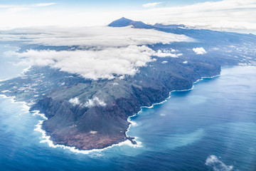 Landscape of tenerife island with teide volcano from the sky