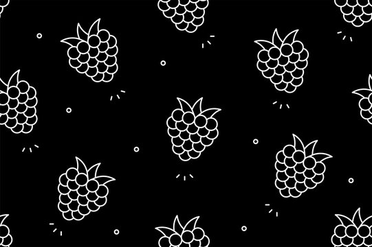Raspberries seamless pattern. Isolated on Black background