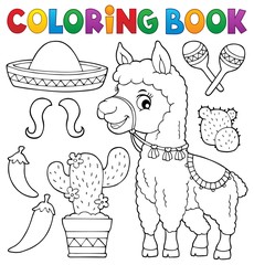 Coloring book llama and objects set 1