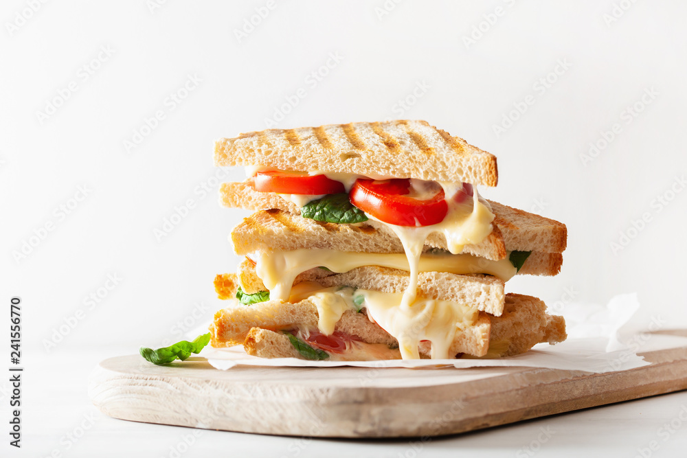 Wall mural grilled cheese and tomato sandwich on white background