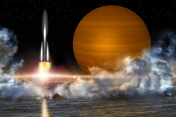 Raketenstart in der Nacht