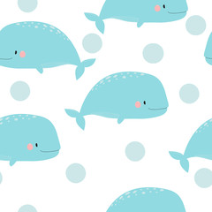 Seamless pattern with cute whale. Suitable for printing on children's clothes.Hand-drawn. Scandinavian style.