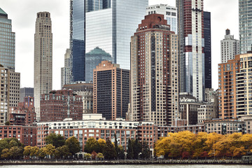 Obrazy na Szkle  Panoramę Nowego Jorku z promu na oceanie, podróż do State of Liberty