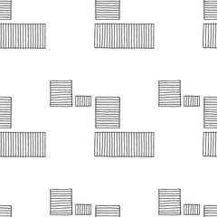 Seamless vector pattern. Black and white geometrical hand drawn background with rectangles, squares. Simple print for background, wallpaper, packaging, wrapping, fabric.