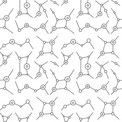 Seamless vector pattern, black and white lined asymmetric geometric background with lines, dots. Print for decor, wallpaper, packaging, wrapping, fabric. Triangular graphic design. Line drawing