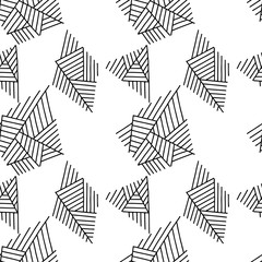 Seamless vector pattern, black and white lined asymmetric geometric background with rhombus, triangles. Print for decor, wallpaper, packaging, wrapping, fabric. Triangular graphic design. Line drawing