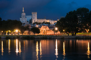 Obraz na płótnie Canvas Blick auf die Altstadt von Avignon bei Nacht