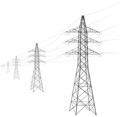 Overhead power line. A number of electro-eaves departing into the distance. Transmission and supply of electricity. Procurement for an article on the cost of electricity or construction of lines. - 241559343