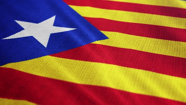 Catalonia flag is waving 3D illustration. Symbol of part of Spain, Catalan's national on fabric cloth 3D rendering in full perspective.