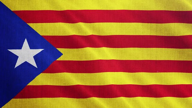 Catalonia flag is waving 3D illustration. Symbol of part of Spain, Catalan's national on fabric cloth 3D rendering in full perspective.