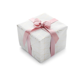 Festive gift box on white background