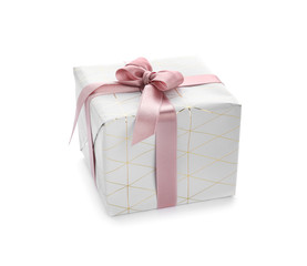 Festive gift box on white background