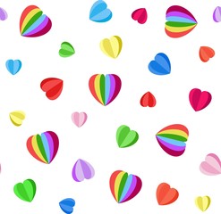 Colored paper hearts. Seamless pattern